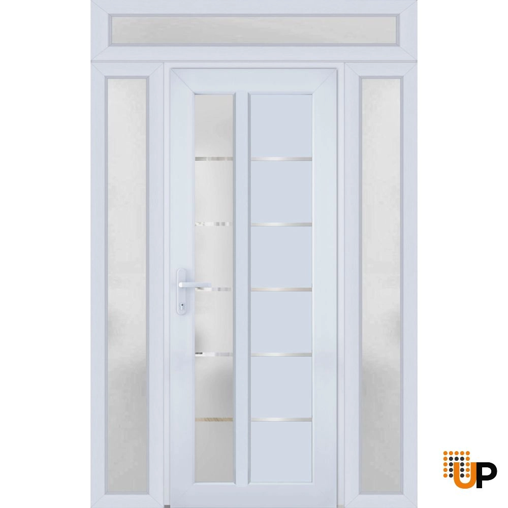 Single swing vinyl modern exterior door with tempered glass | Manux 8088 White | 58 x 94 photo#1