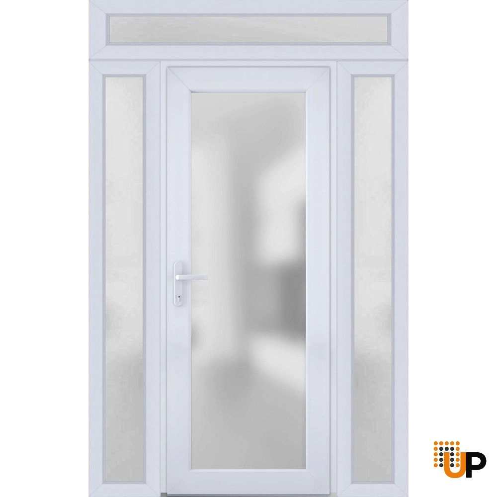 Single swing vinyl modern exterior door with tempered glass | Manux 8102 White | 54 x 94 photo#1