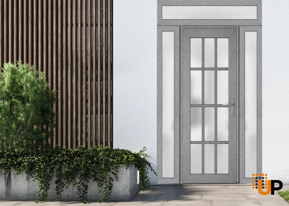 Single swing vinyl modern exterior door with tempered glass | Manux 8312 Gray Ash | 68 x 94 photo#2