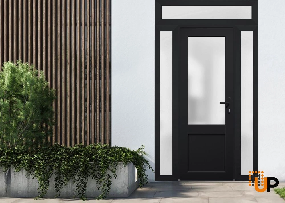 Single swing vinyl classic exterior door with tempered glass | Manux 8422 Black | 60 x 94 photo#2