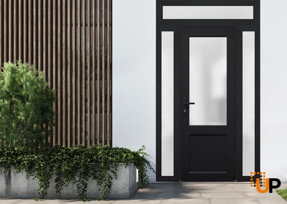 Single swing vinyl classic exterior door with tempered glass | Manux 8422 Black | 64 x 94 photo#2