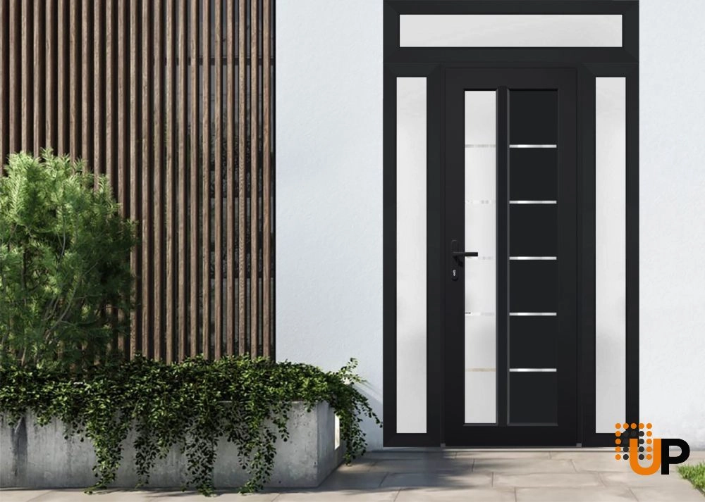 Single swing vinyl modern exterior door with tempered glass | Manux 8088 Black | 68 x 94 photo#2