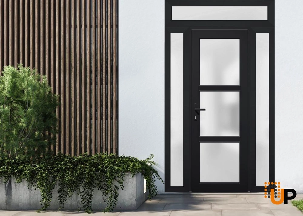 Single swing vinyl modern exterior door with tempered glass | Manux 8552 Black | 58 x 94 photo#2