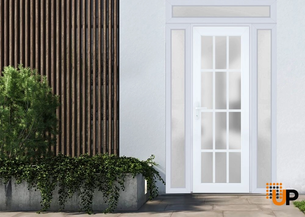 Single swing vinyl modern exterior door with tempered glass | Manux 8312 White | 68 x 94 photo#2