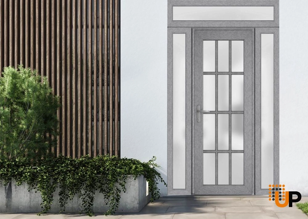 Single swing vinyl modern exterior door with tempered glass | Manux 8312 Gray Ash | 60 x 94 photo#2