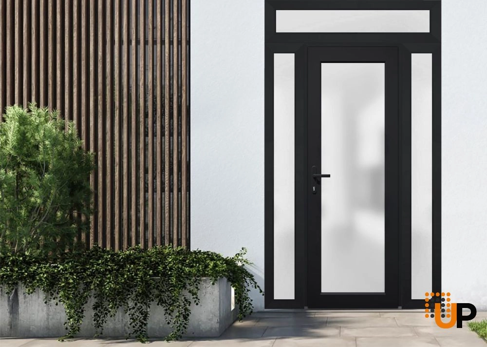 Single swing vinyl modern exterior door with tempered glass | Manux 8102 Black | 54 x 94 photo#3