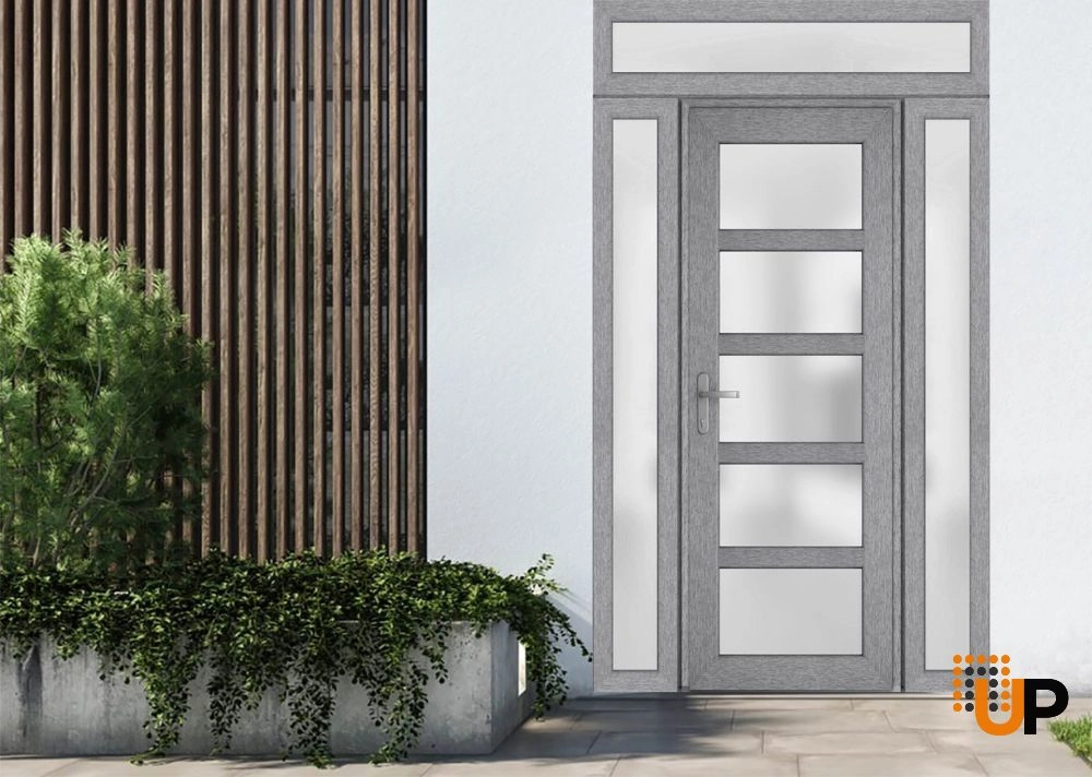 Single swing vinyl modern exterior door with tempered glass | Manux 8002 Gray Ash | 60 x 94 photo#2