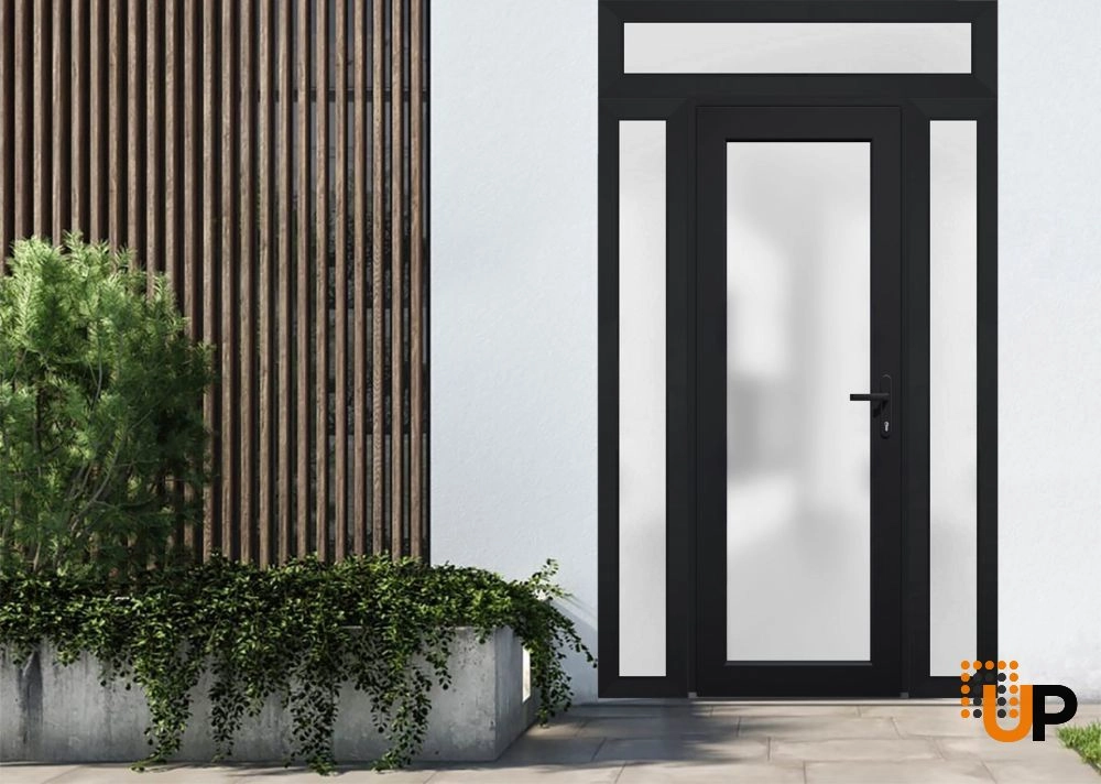 Single swing vinyl modern exterior door with tempered glass | Manux 8102 Black | 60 x 94 photo#3