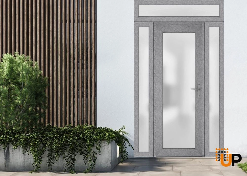 Manux 8102 exterior metal-plastic door 68x94 (16+36+16x80+14) grey upvc Photo #3
