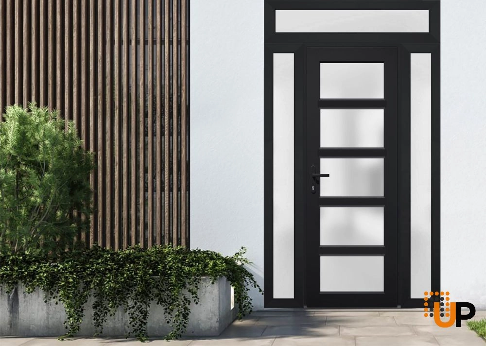 Single swing vinyl modern exterior door with tempered glass | Manux 8002 Black | 60 x 94 photo#2