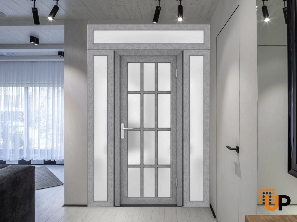 Single swing vinyl modern exterior door with tempered glass | Manux 8312 Gray Ash | 68 x 94 photo#3