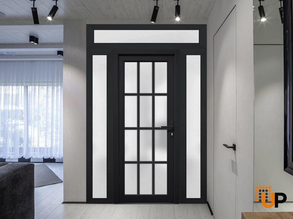 Single swing vinyl modern exterior door with tempered glass | Manux 8312 Black | 60 x 94 photo#3
