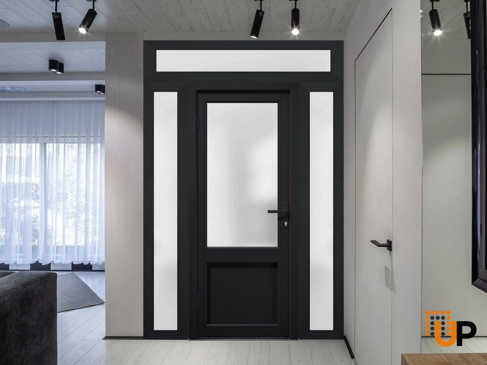Single swing vinyl classic exterior door with tempered glass | Manux 8422 Black | 64 x 94 photo#3