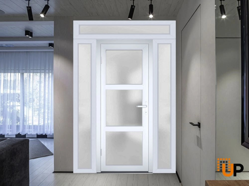 Single swing metal-plastic modern exterior door with tempered | Manux 8552 White | 64 x 94 photo#3