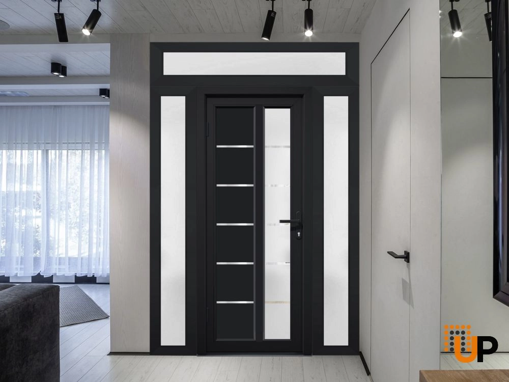 Single swing vinyl modern exterior door with tempered glass | Manux 8088 Black | 68 x 94 photo#3