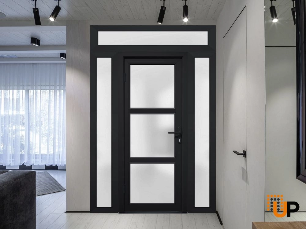 Single swing vinyl modern exterior door with tempered glass | Manux 8552 Black | 58 x 94 photo#3