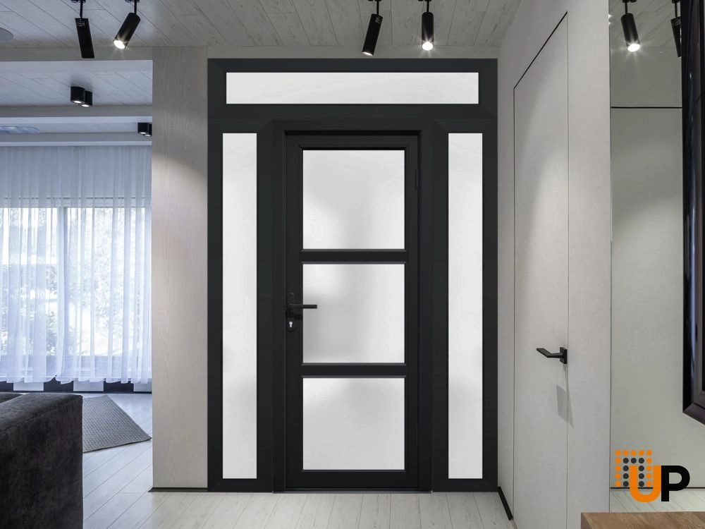 Single swing vinyl modern exterior door with tempered glass | Manux 8552 Black | 54 x 94 photo#3