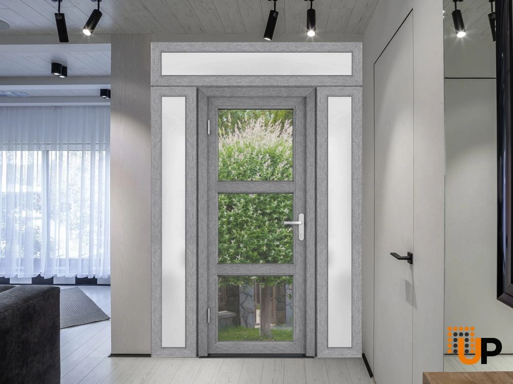 Single swing vinyl modern exterior door with tempered glass | Manux 8555 Gray Ash | 60 x 94 photo#3