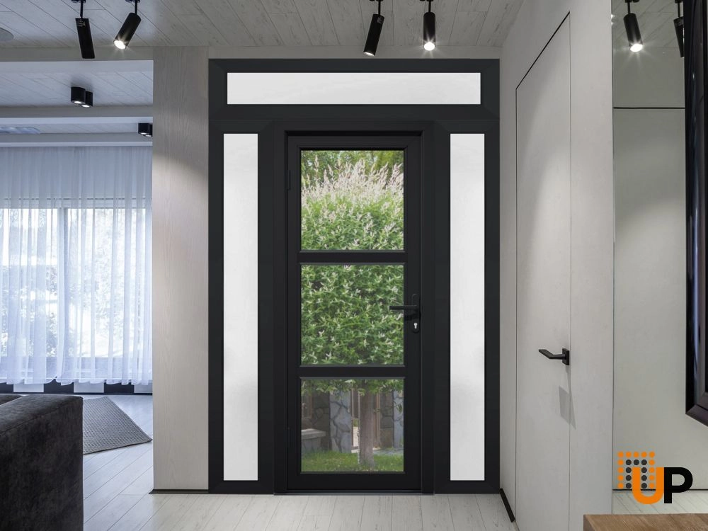 Single swing vinyl modern exterior door with tempered glass | Manux 8555 Black | 64 x 94 photo#3