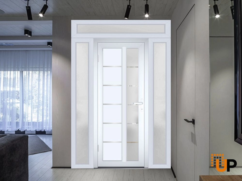 Single swing vinyl modern exterior door with tempered glass | Manux 8088 White | 58 x 94 photo#3
