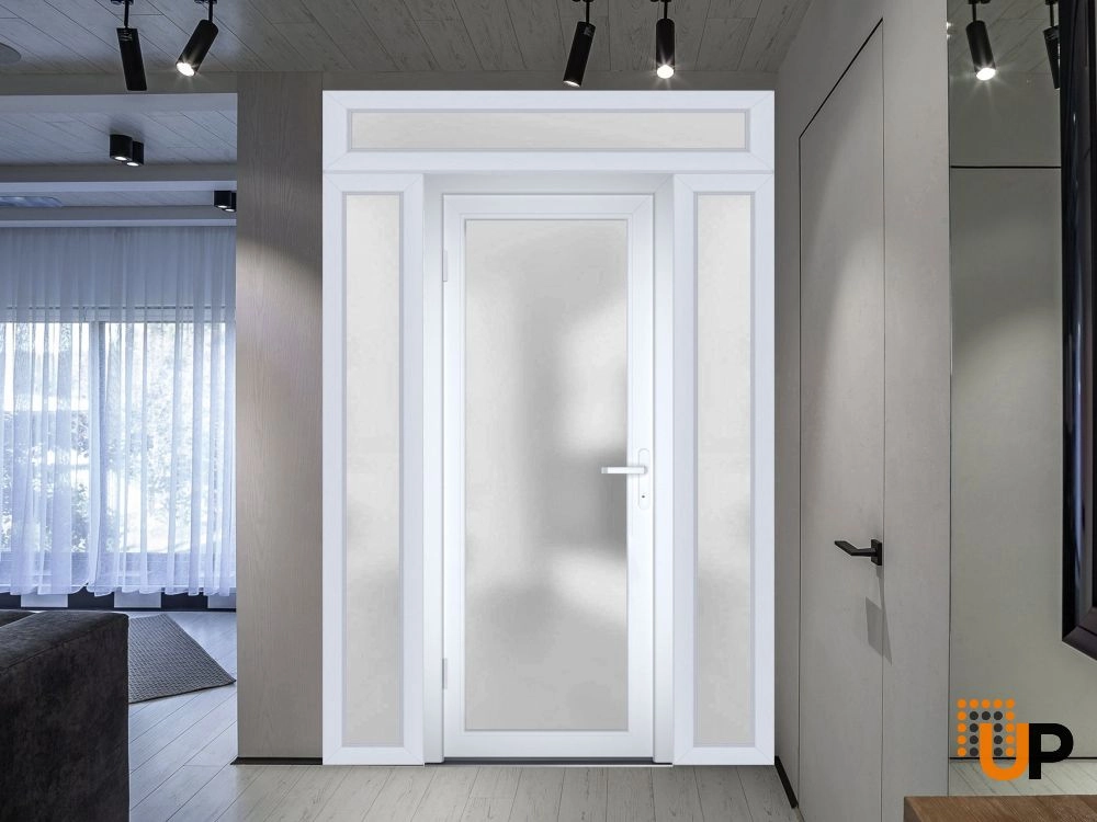 Single swing vinyl modern exterior door with tempered glass | Manux 8102 White | 54 x 94 photo#5