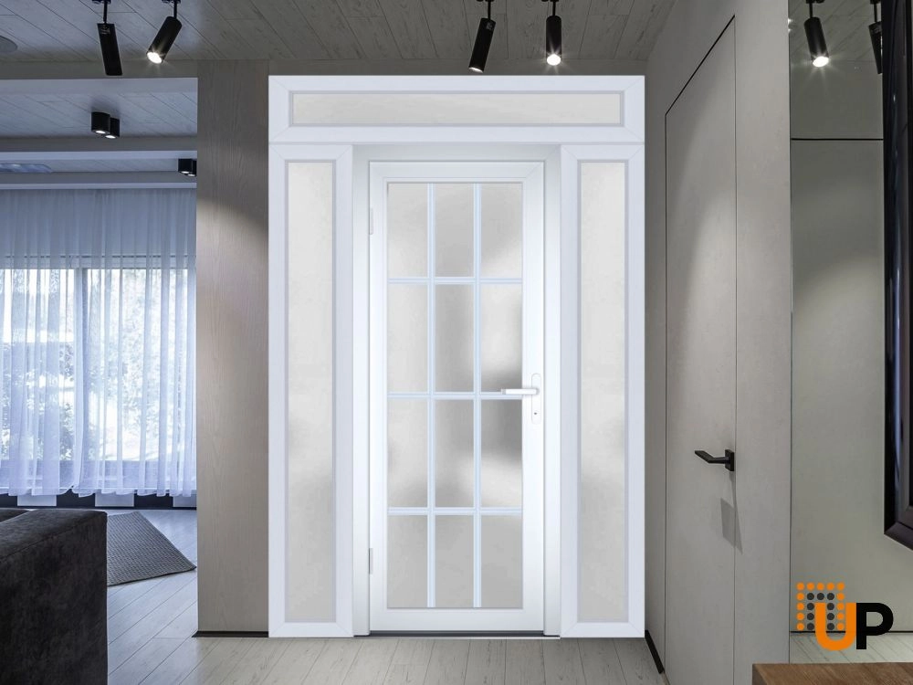 Single swing vinyl modern exterior door with tempered glass | Manux 8312 White | 68 x 94 photo#3