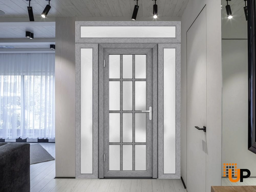 Single swing vinyl modern exterior door with tempered glass | Manux 8312 Gray Ash | 60 x 94 photo#3