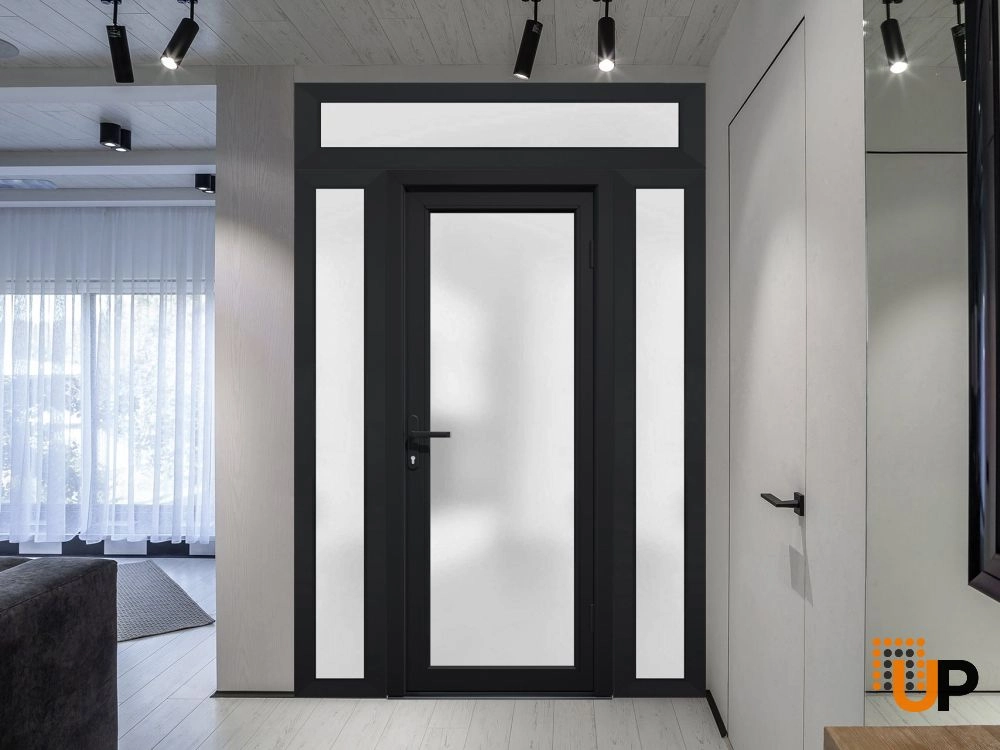 Single swing vinyl modern exterior door with tempered glass | Manux 8102 Black | 60 x 94 photo#5