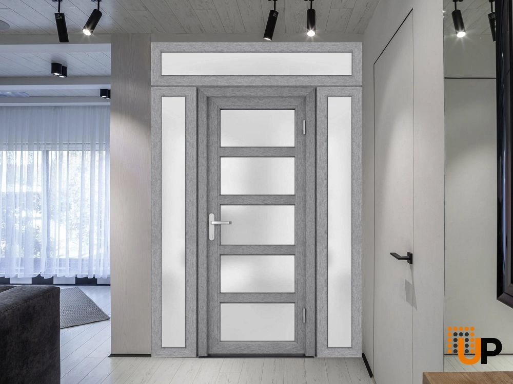 Single swing vinyl modern exterior door with tempered glass | Manux 8002 Gray Ash | 64 x 94 photo#3