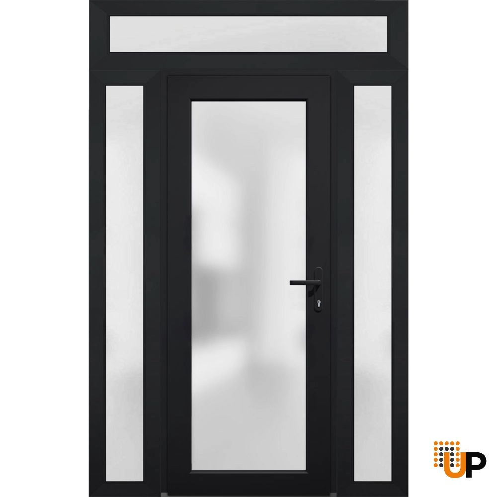 Single swing vinyl modern exterior door with tempered glass | Manux 8102 Black | 62 x 80 photo#1