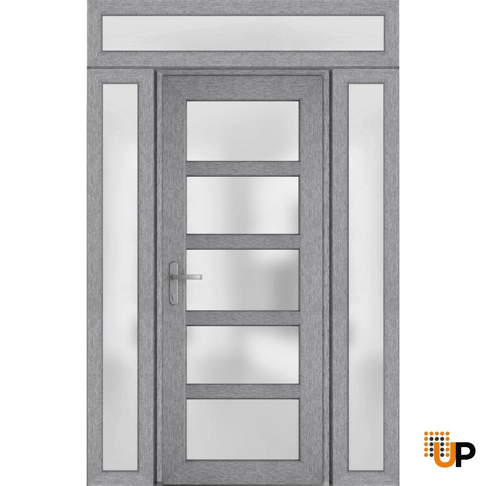 Single swing vinyl modern exterior door with tempered glass | Manux 8002 Gray Ash | 60 x 94 photo#1