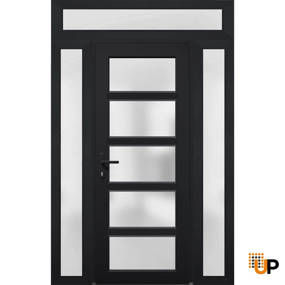 Single swing vinyl modern exterior door with tempered glass | Manux 8002 Black | 60 x 94 photo#1