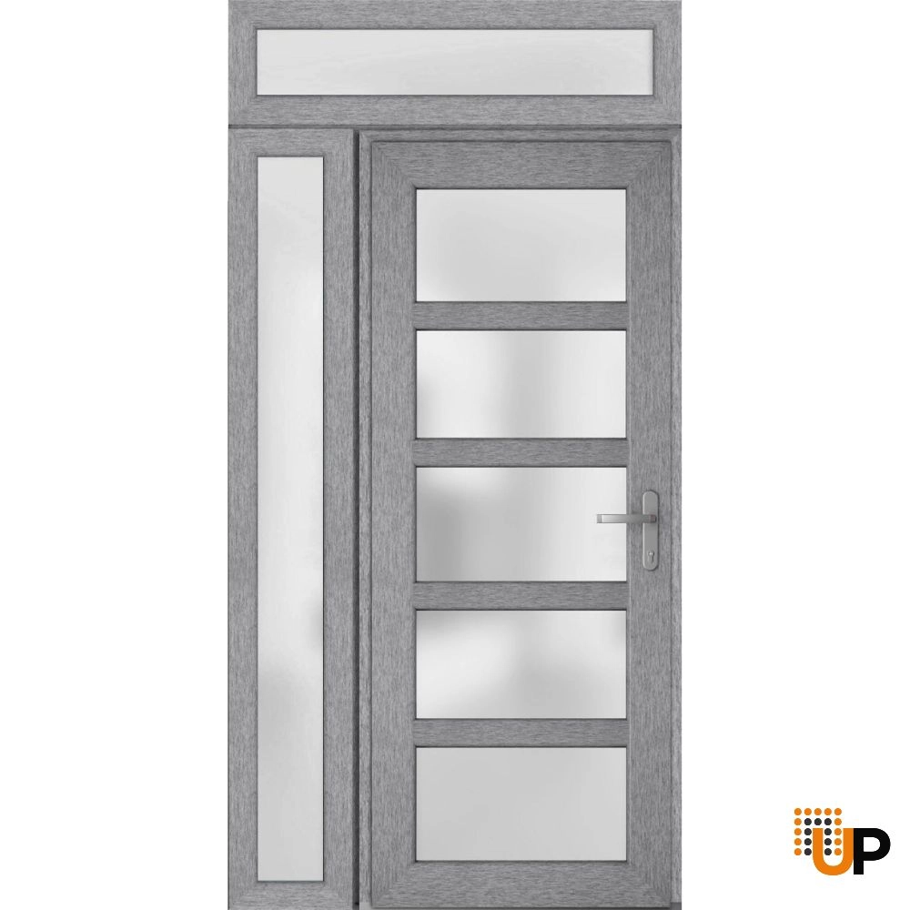 Single swing vinyl modern exterior door with tempered glass | Manux 8002 Gray Ash | 50 x 94 photo#1