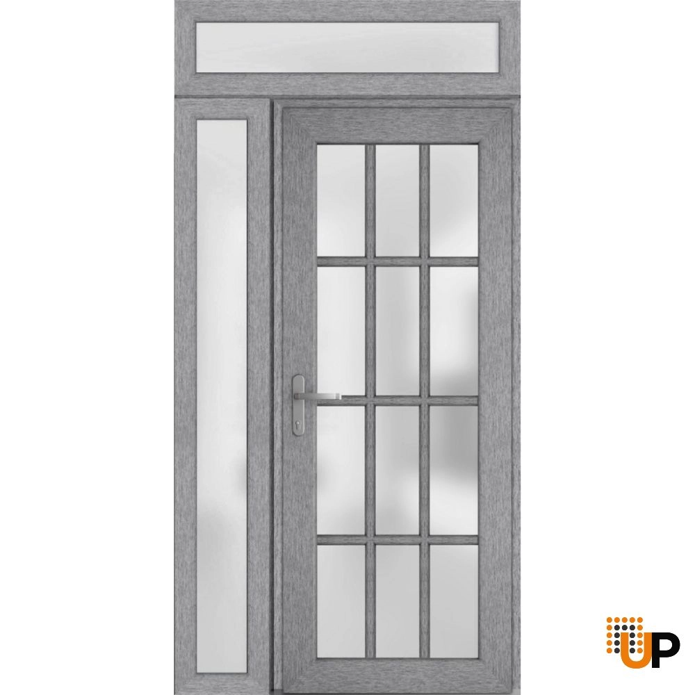 Single swing vinyl modern exterior door with tempered glass | Manux 8312 Gray Ash | 48 x 94 photo#1