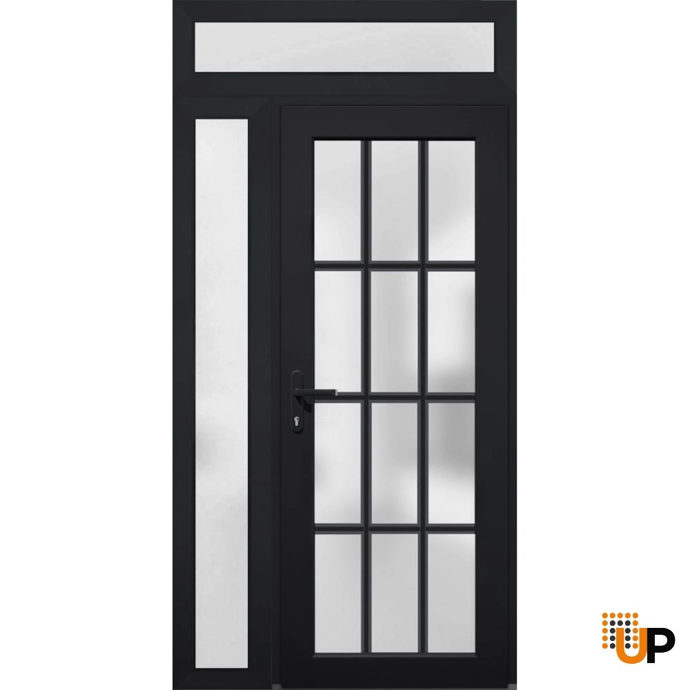 Single swing vinyl modern exterior door with tempered glass | Manux 8312 Black | 48 x 94 photo#1