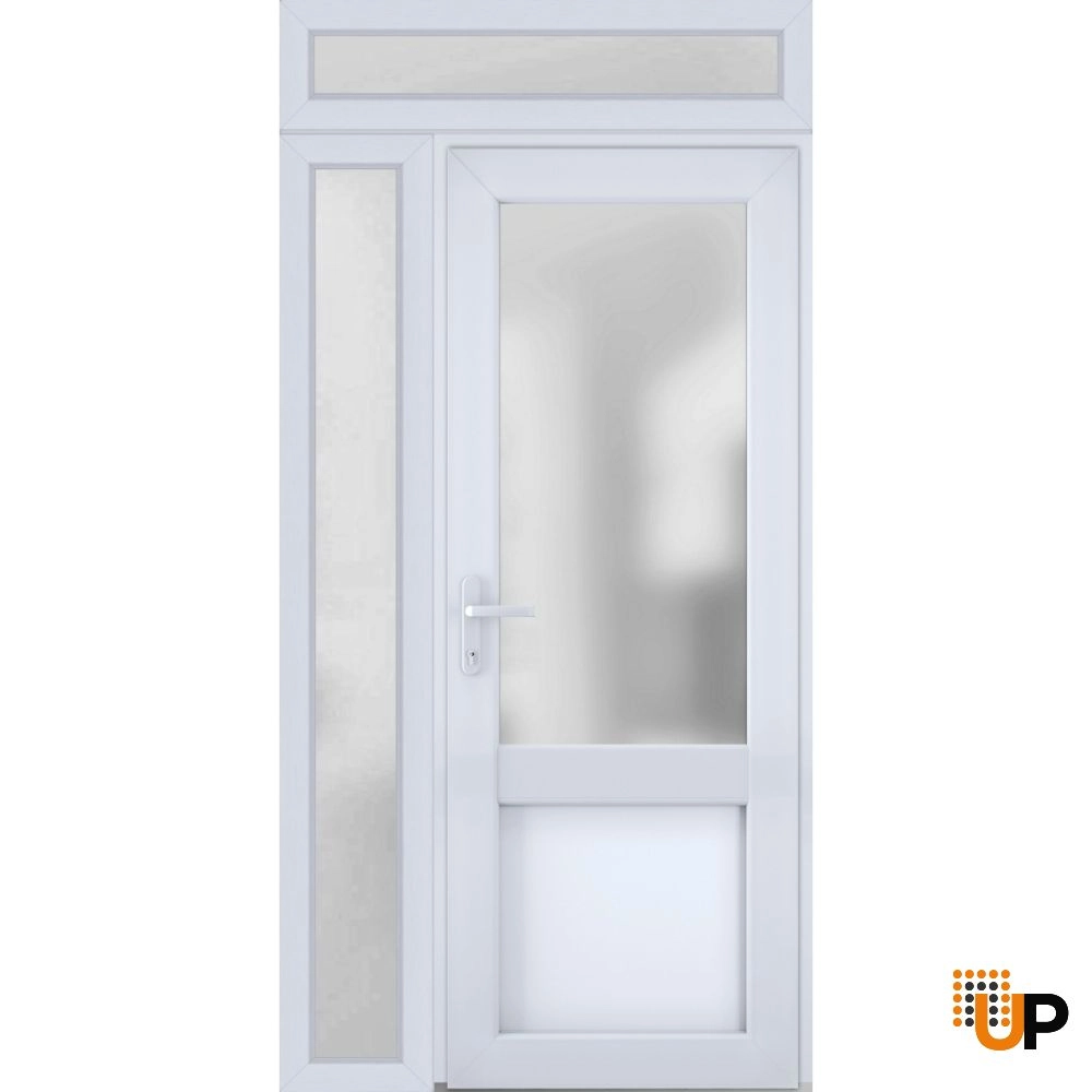 Single swing vinyl classic exterior door with tempered glass | Manux 8422 White | 48 x 94 photo#1