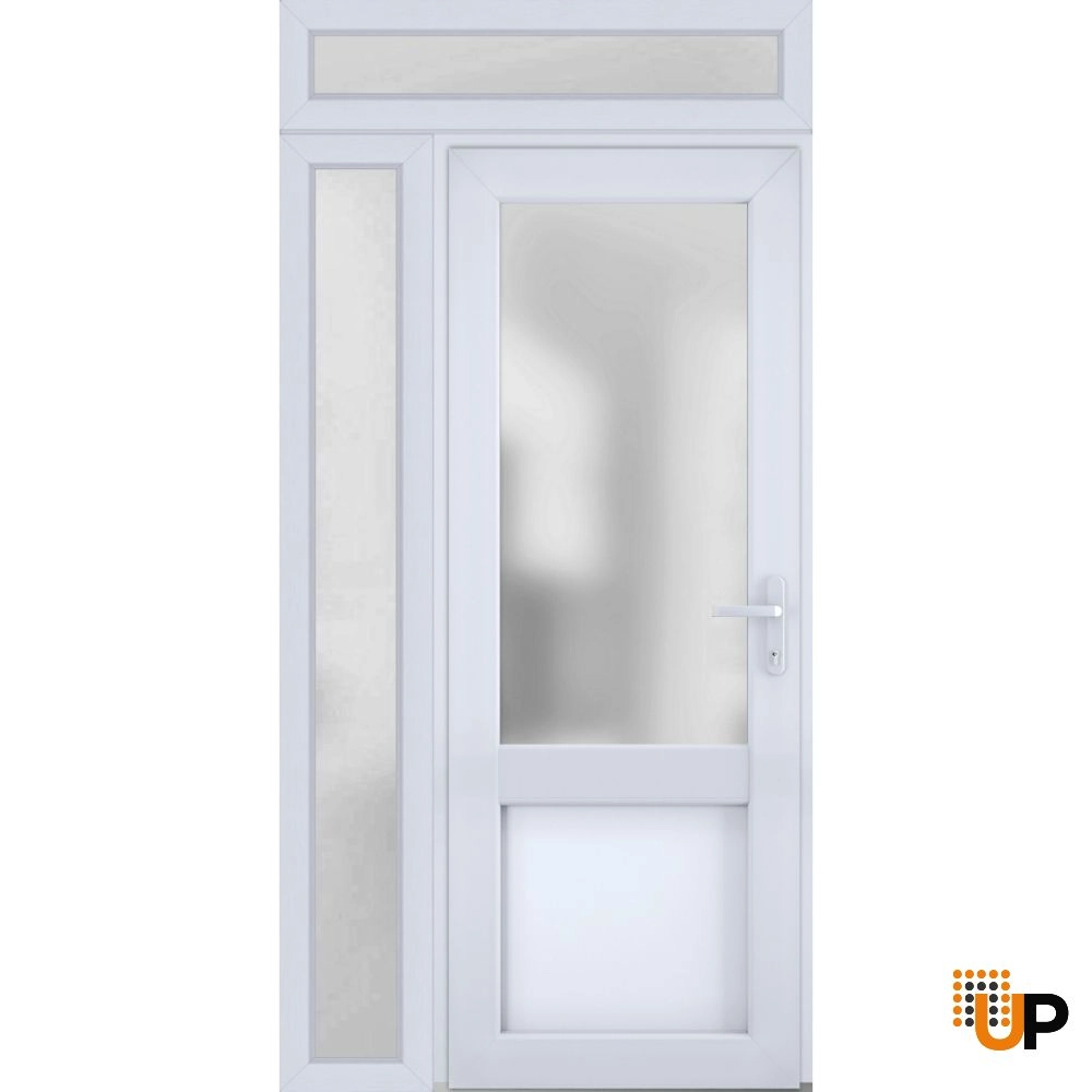 Single swing vinyl classic exterior door with tempered glass | Manux 8422 White | 48 x 94 photo#1