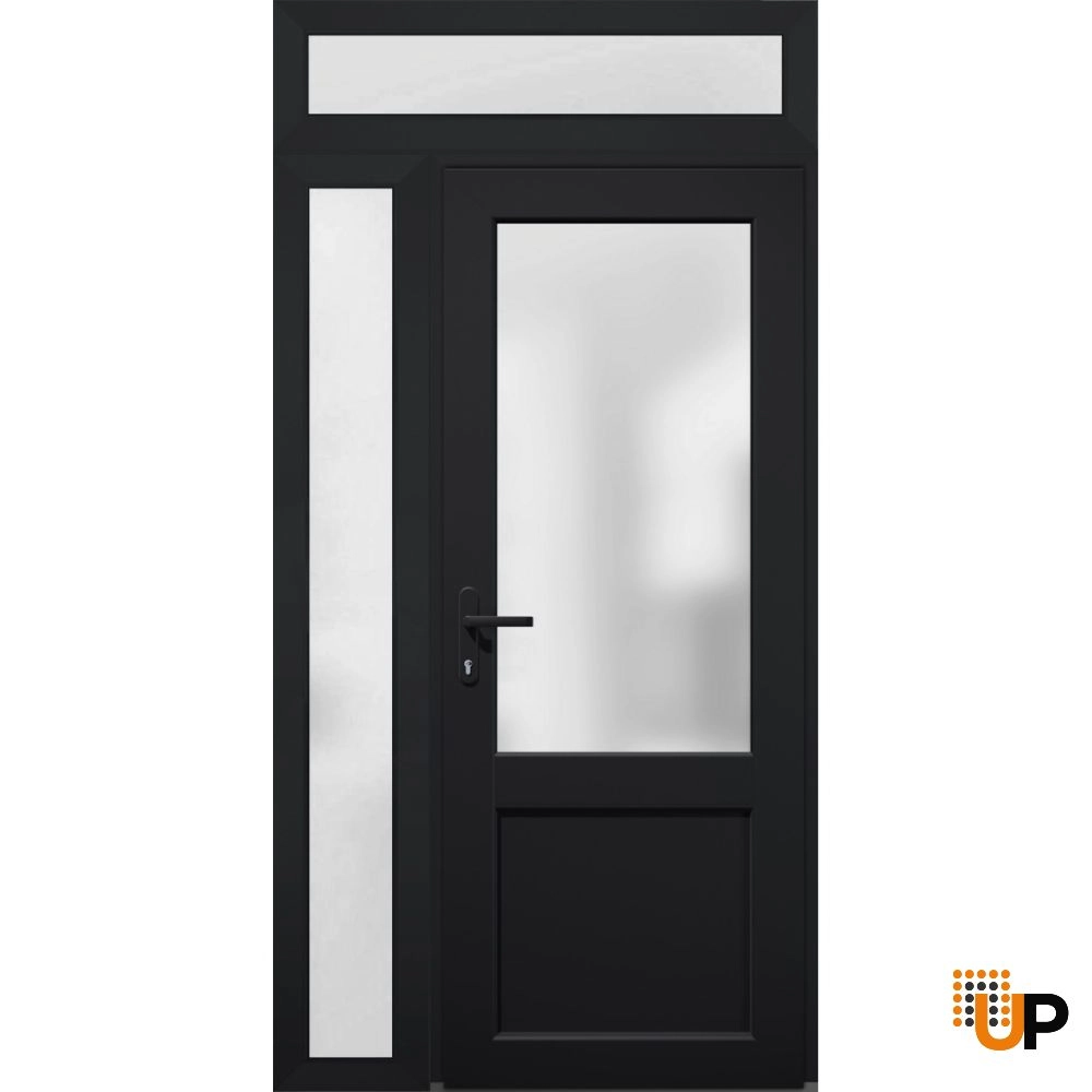 Single swing vinyl classic exterior door with tempered glass | Manux 8422 Black | 52 x 94 photo#1