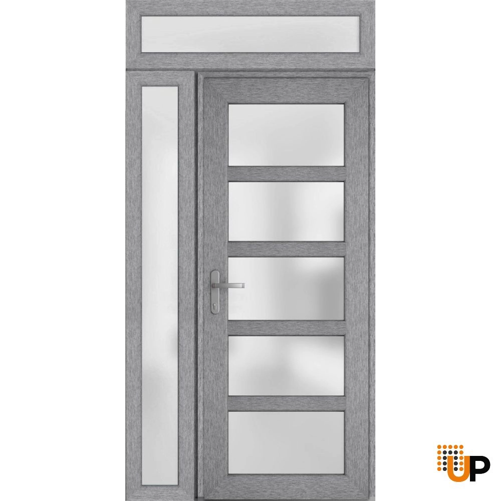 Single swing vinyl modern exterior door with tempered glass | Manux 8002 Gray Ash | 52 x 94 photo#1