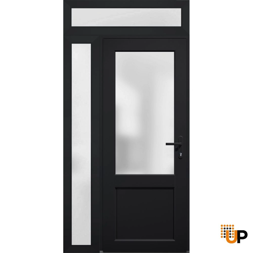 Single swing vinyl classic exterior door with tempered glass | Manux 8422 Black | 48 x 94 photo#1
