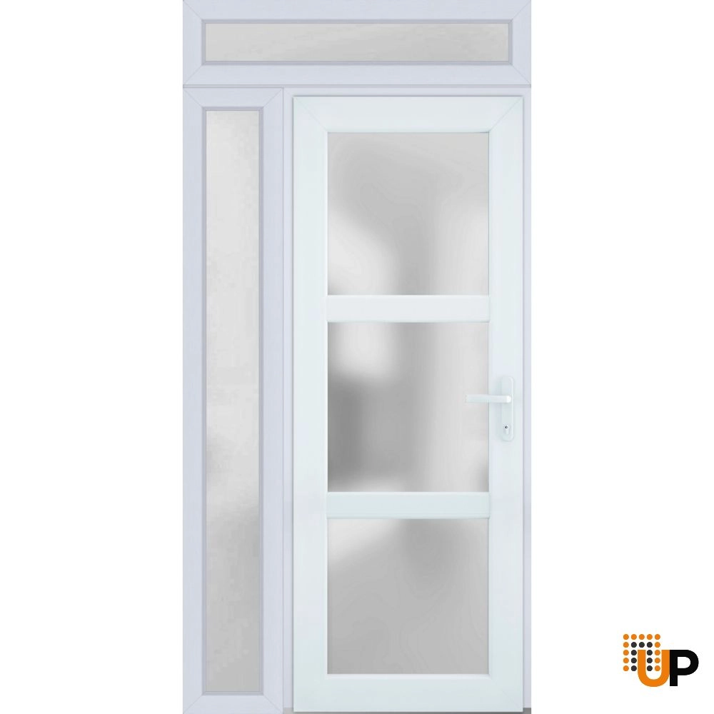 Single swing vinyl modern exterior door with tempered glass | Manux 8552 White | 44 x 94 photo#1