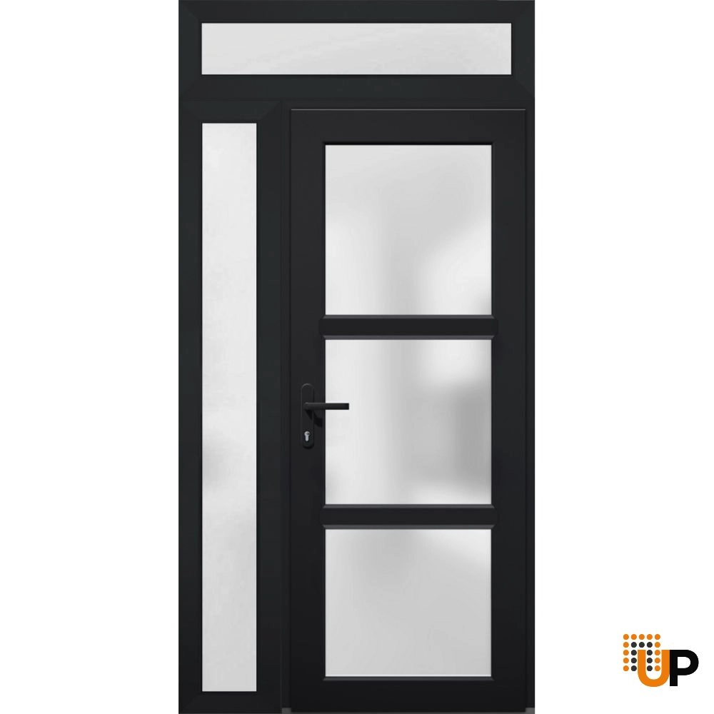 Single swing vinyl modern exterior door with tempered glass | Manux 8552 Black | 42 x 94 photo#1