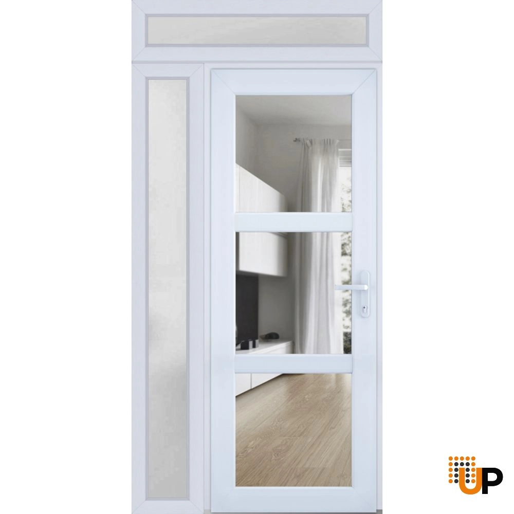Single swing vinyl modern exterior door with tempered glass | Manux 8555 White | 44 x 94 photo#1