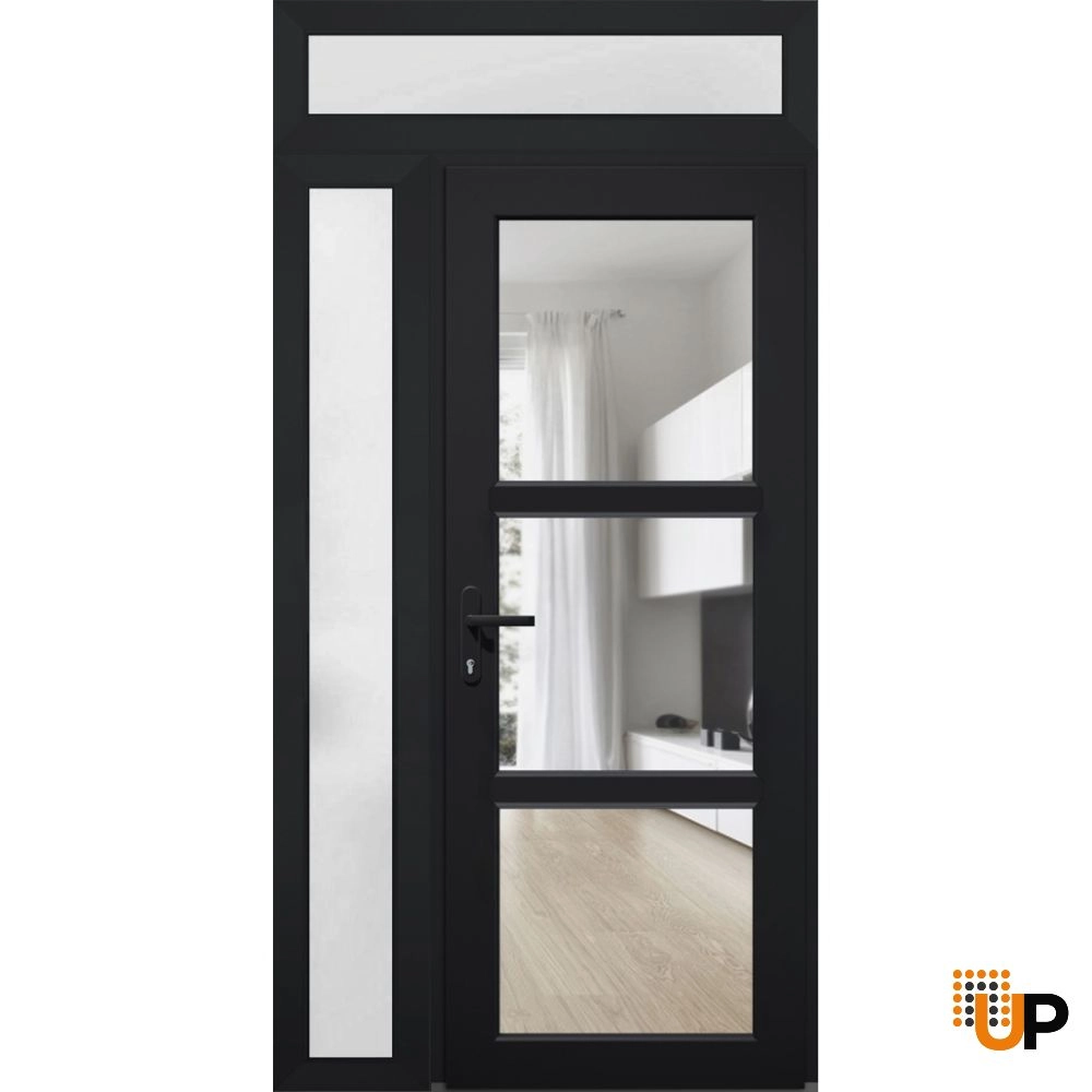 Single swing vinyl modern exterior door with tempered glass | Manux 8555 Black | 42 x 94 photo#1