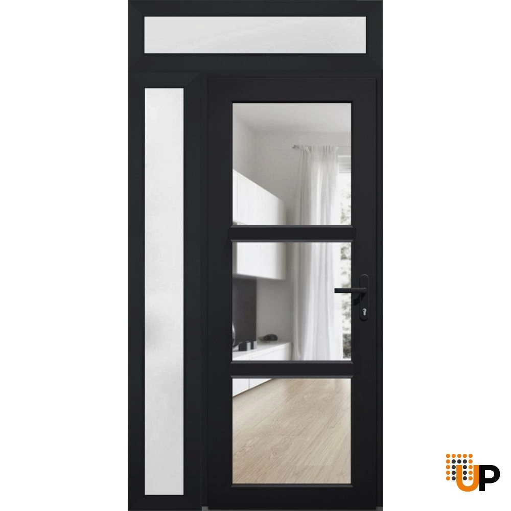 Single swing vinyl modern exterior door with tempered glass | Manux 8555 Black | 42 x 94 photo#1