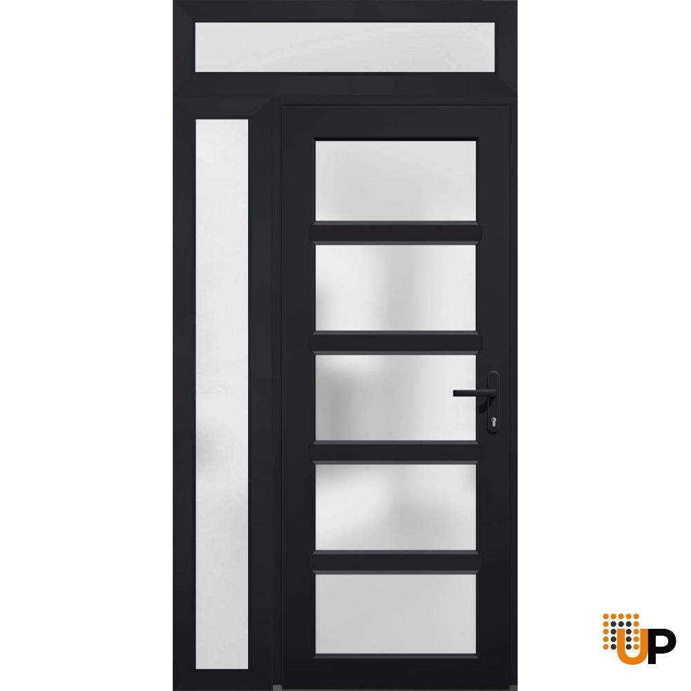 Single swing vinyl modern exterior door with tempered glass | Manux 8002 Black | 44 x 94 photo#1