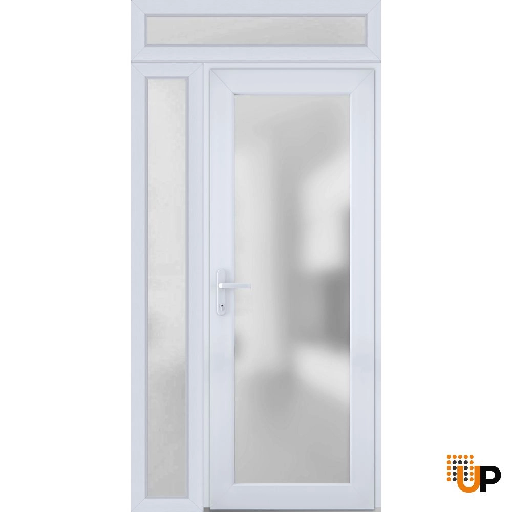 Single swing vinyl modern exterior door with tempered glass | Manux 8102 White | 42 x 94 photo#1