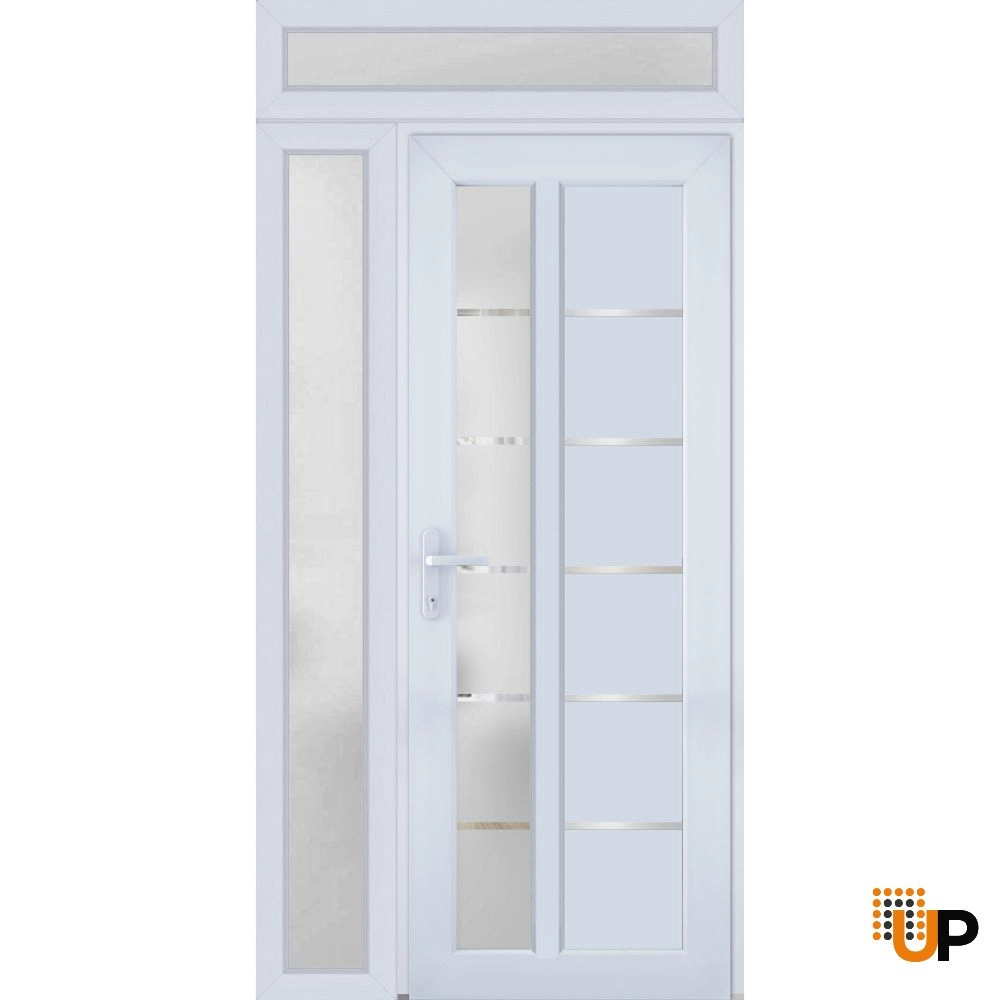 Single swing metal-plastic modern exterior door with tempered | Manux 8088 White | 48 x 94 photo#1
