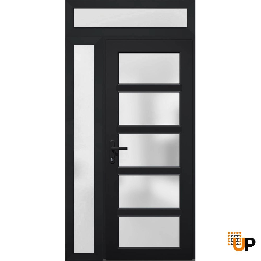 Single swing vinyl modern exterior door with tempered glass | Manux 8002 Black | 46 x 94 photo#1