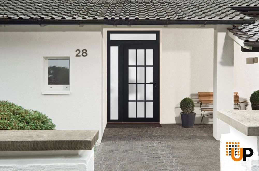 Single swing vinyl modern exterior door with tempered glass | Manux 8312 Black | 48 x 94 photo#3